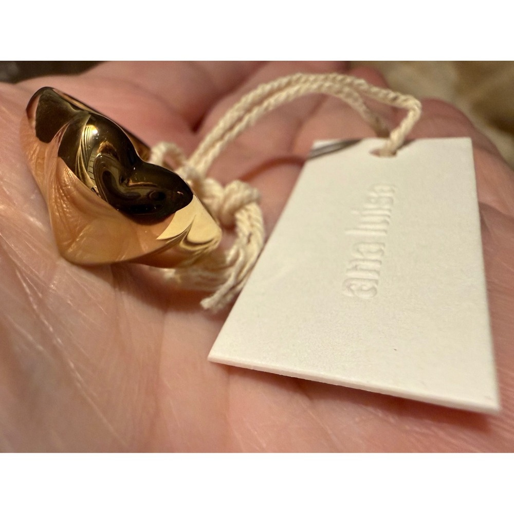 Ana Luisa Puffy Heart Ring Size 7.5 Gold Tone Statement Romantic Heartcore NEW